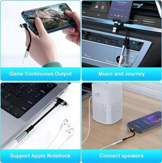 Alt view image 4 of 7 - Lightning & USB-C to 3.5 mm Headphone Jack Adapter 2-IN-1 Headphone Adapter for iPhone Type C to 3.5mm Female Headphone Jack Adapter for ipad/iPhone 14/13/12/11/8/7/Samsung Galaxy/Pixel-MFI Certified