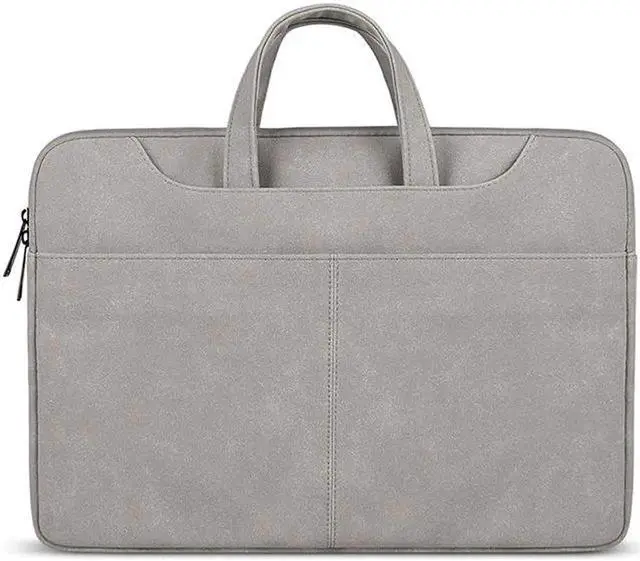 Main image of ST06S Waterproof PU Leather Zipper Hidden Portable Strap One-shoulder Handbag for 13.3 inch Laptops, with Magic Stick & Suitcase Belt (Light Grey)