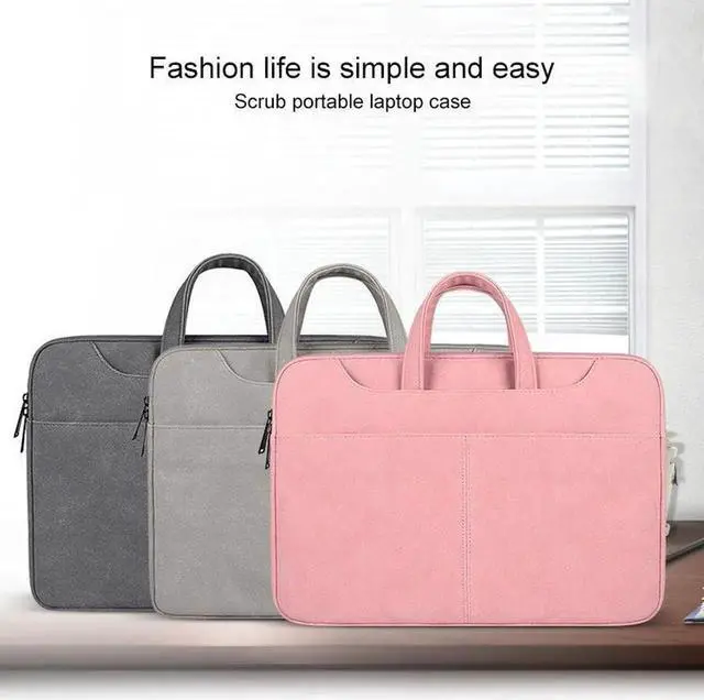 Alt view image 3 of 7 - ST06S Waterproof PU Leather Zipper Hidden Portable Strap One-shoulder Handbag for 13.3 inch Laptops, with Magic Stick & Suitcase Belt (Light Grey)