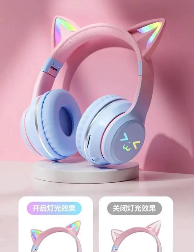 Alt view image 2 of 6 - Cat's Ears Headset RGB Light Smile Face TWS Headset Gradient