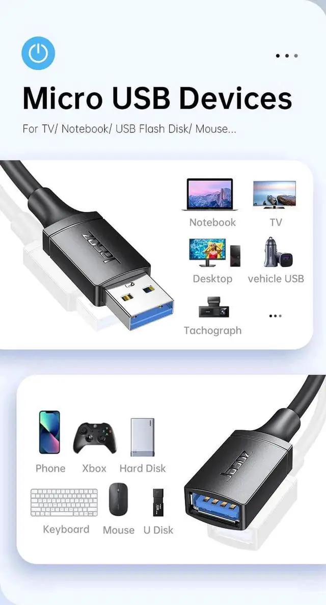 Alt view image 6 of 7 - USB3.0 2.0 Extension Cable, (2 Pack 10FT) USB 3.0 Extension Cable Male to Female, USB Extender Up to 5Gbps Transfer Rate Fast Data Transfer Compatible USB Keyboard,Mouse,Flash Drive,Hard Drive