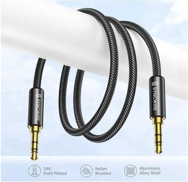 Alt view image 4 of 7 - 3.5mm nylon braided auxiliary cable (6.6ft/2m, high fidelity sound), audio auxiliary input adapter male to male AUX cable suitable for headphones, cars, home stereos, speakers, iPhone, iPad, iPod, Ech