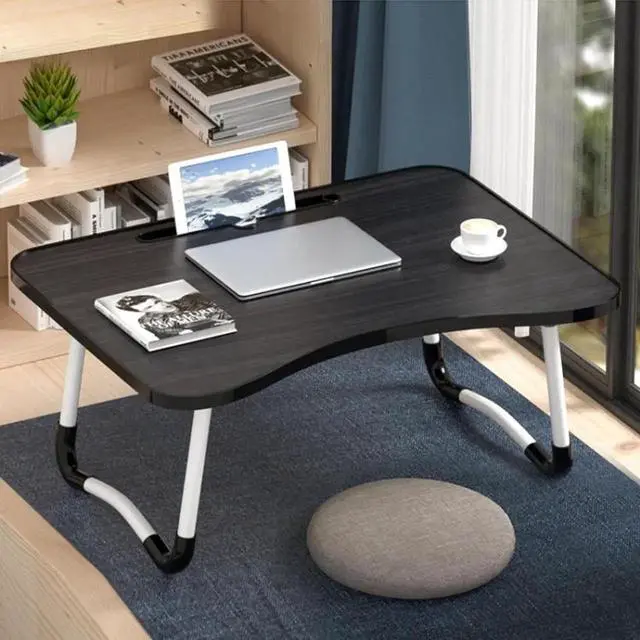 Alt view image 5 of 7 - W-shaped Non-slip Legs Adjustable Folding Portable Writing Desk Laptop Desk with Card Slot (Walnut)