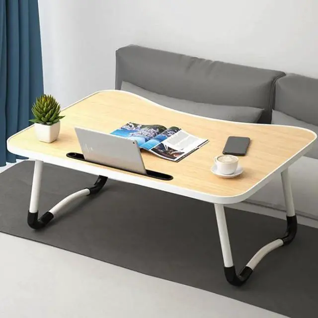 Main image of W-shaped Non-slip Legs Adjustable Folding Portable Writing Desk Laptop Desk with Card Slot (Walnut)