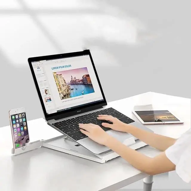 Alt view image 2 of 7 - Multifunctional Folding Notebook Stand Monitor Increase Rack, Colour: Tripod (Black) Tripod (Black)