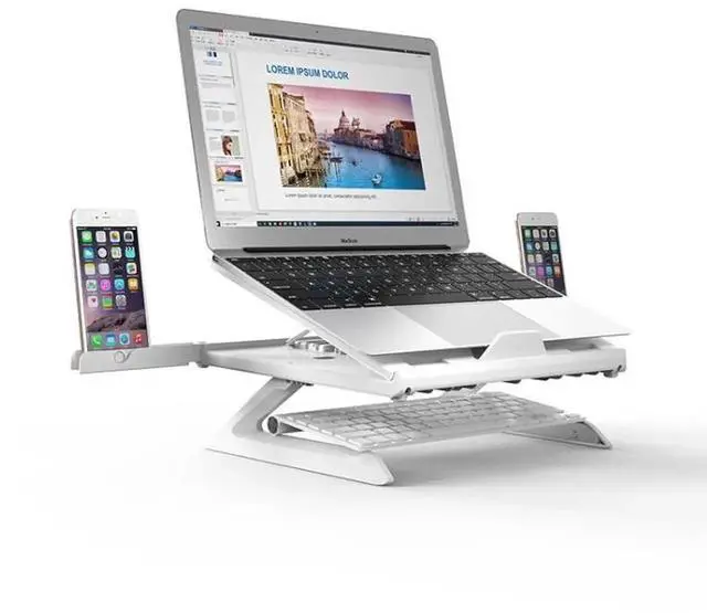 Alt view image 7 of 7 - Multifunctional Folding Notebook Stand Monitor Increase Rack, Colour: Tripod (Black) Tripod (Black)