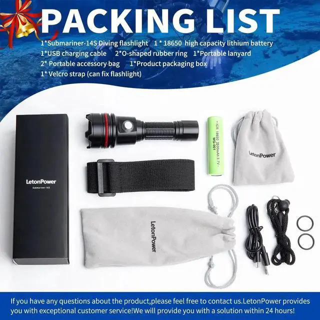 Alt view image 7 of 7 - Diving Flashlight 2000Lumens Dive Light with 6 Modes 120m U