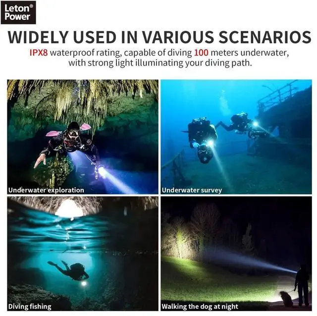 Alt view image 5 of 7 - Diving Flashlight 2000Lumens Dive Light with 6 Modes 120m U