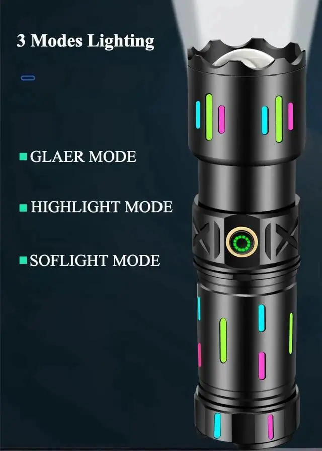 Alt view image 6 of 7 - Newest High Power LED Flashlight White Laser Lamp Beads USB