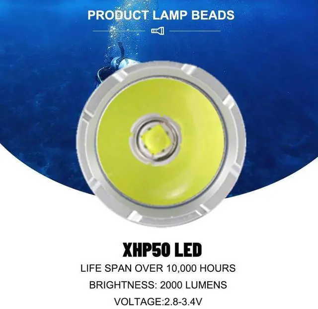 Alt view image 6 of 7 - Asafee 110M Deep Diving Flashlight 2000 LM XHP50 LED Scuba F