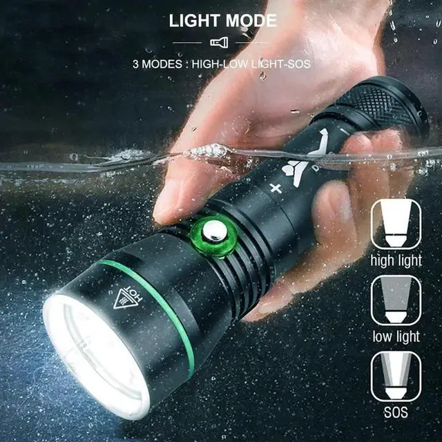 Alt view image 4 of 7 - Asafee 110M Deep Diving Flashlight 2000 LM XHP50 LED Scuba F