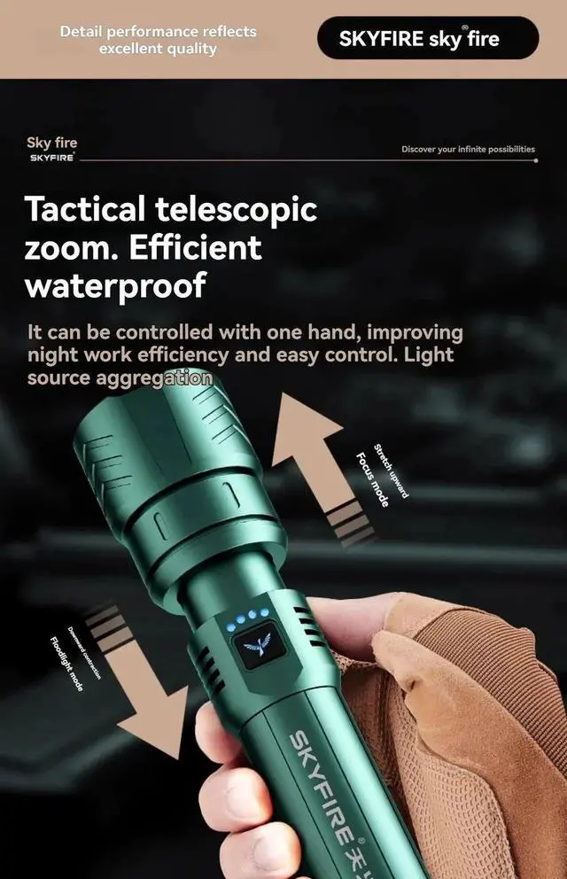 Alt view image 2 of 7 - High Power LED Strong Light Flashlight Laser Camping Spotlig