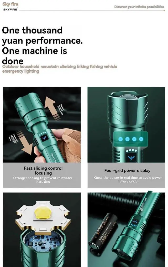 Alt view image 5 of 7 - High Power LED Strong Light Flashlight Laser Camping Spotlig