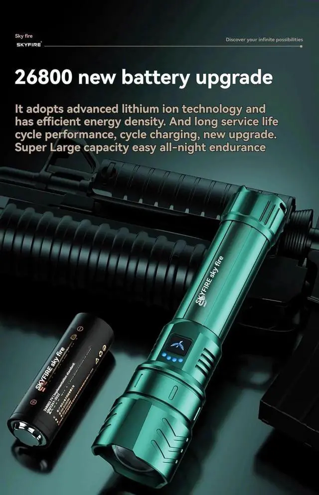 Alt view image 4 of 7 - High Power LED Strong Light Flashlight Laser Camping Spotlig