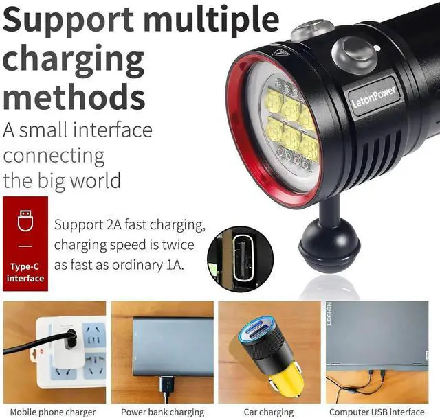 Alt view image 3 of 7 - Diving Flashlight L24 12000Lumens Dive Light 120m Underwater