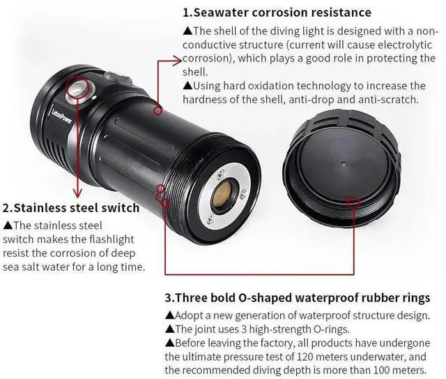 Alt view image 2 of 7 - Diving Flashlight L24 12000Lumens Dive Light 120m Underwater