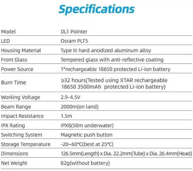 Alt view image 4 of 7 - New Released XTAR DL1 Diving Flashlight One Operate IPX8 50m