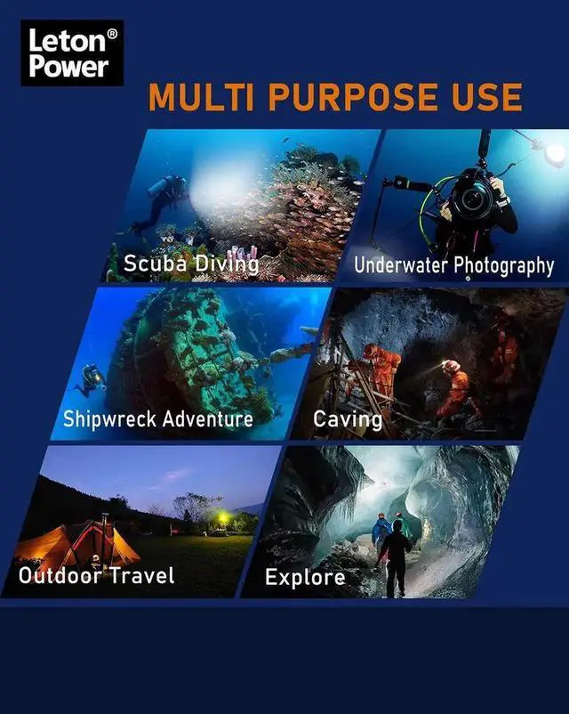 Alt view image 2 of 7 - LetonPower diving flashlight underwater light scuba diving f