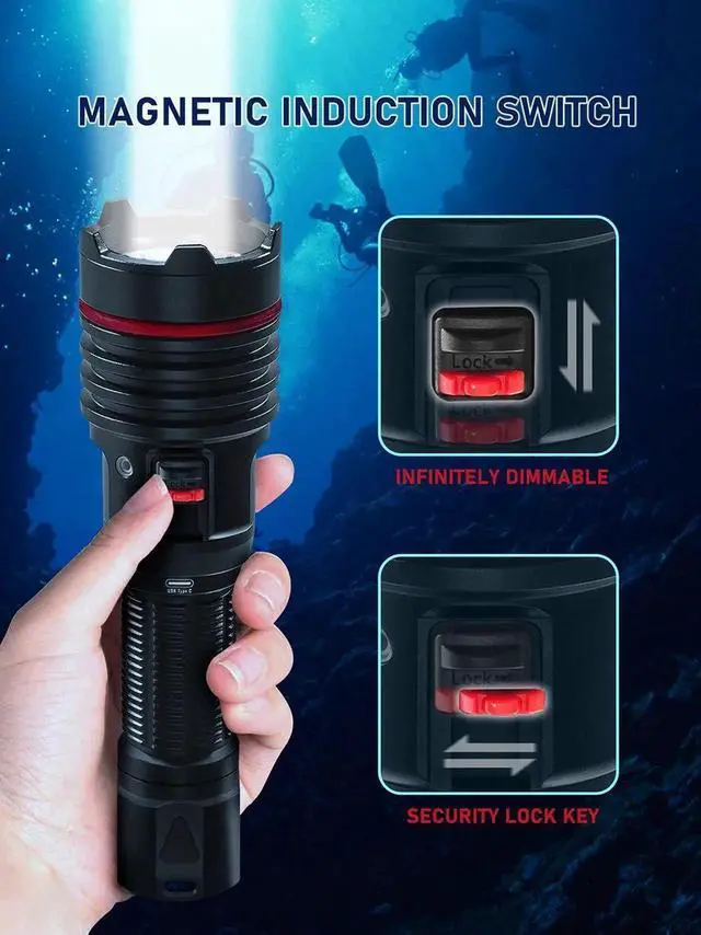 Alt view image 3 of 7 - LetonPower diving flashlight underwater light scuba diving f