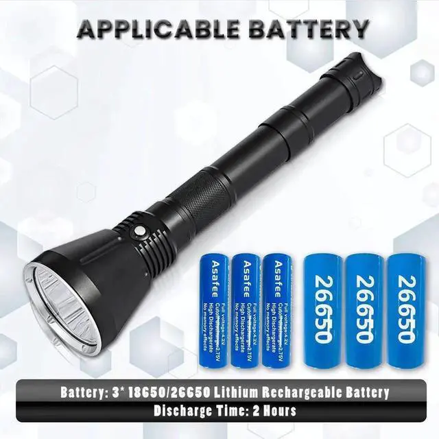 Alt view image 7 of 7 - Asafee 50M Underwater 10000LM Professional LED Diving Flashl