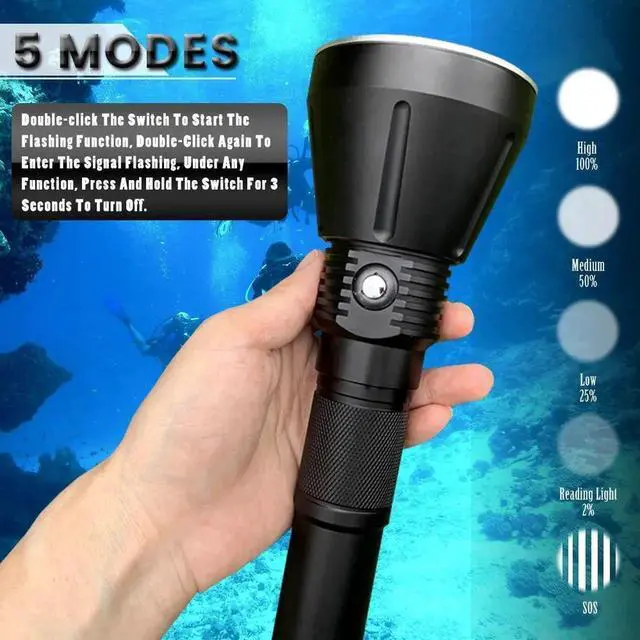 Alt view image 4 of 7 - Asafee 50M Underwater 10000LM Professional LED Diving Flashl