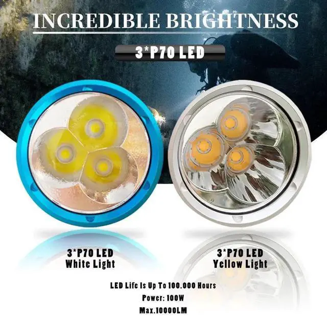 Alt view image 5 of 7 - Asafee 50M Underwater 10000LM Professional LED Diving Flashl