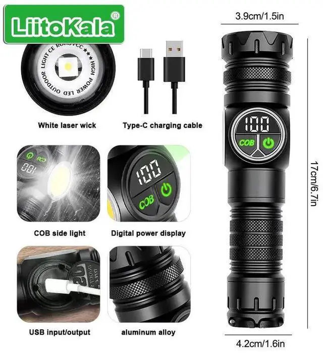 Alt view image 7 of 7 - LiitoKala High-Lumen COB Laser Flashlight, (White/Red/Flash)