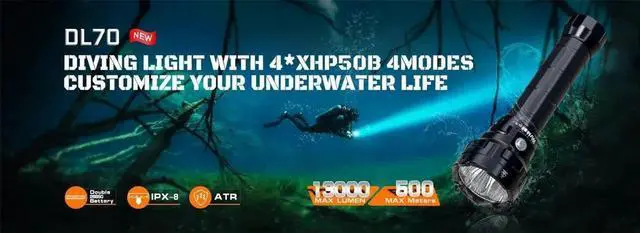 Alt view image 4 of 7 - Wurkkos DL70 Scuba Diving Flashlight High Power 13000LM Sear