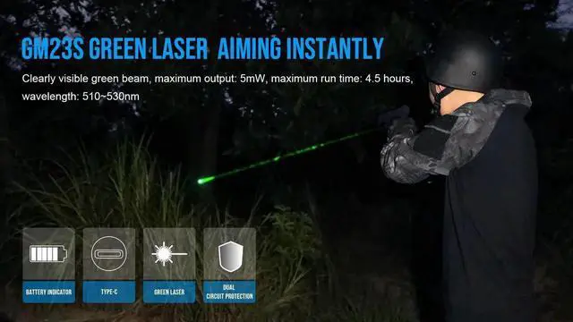 Alt view image 2 of 7 - TrustFire GM23s 800Lumen Pistol Tactical Flashlight Green La