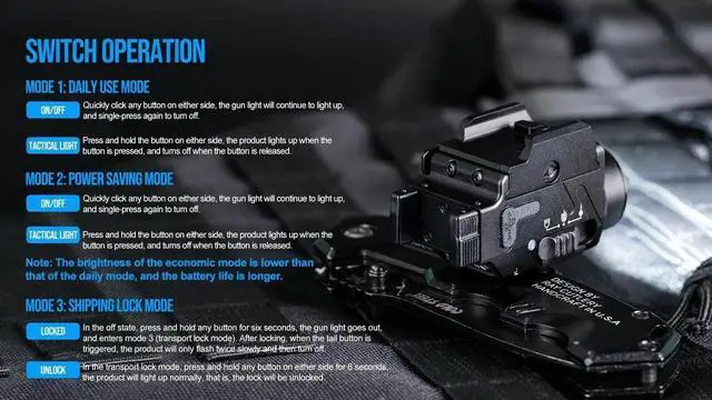 Alt view image 7 of 7 - TrustFire GM23s 800Lumen Pistol Tactical Flashlight Green La