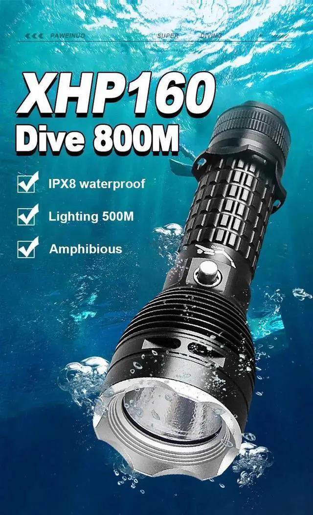Alt view image 7 of 7 - 9000LM Upgrade XHP160 Diving Flashlight Powerful Profession