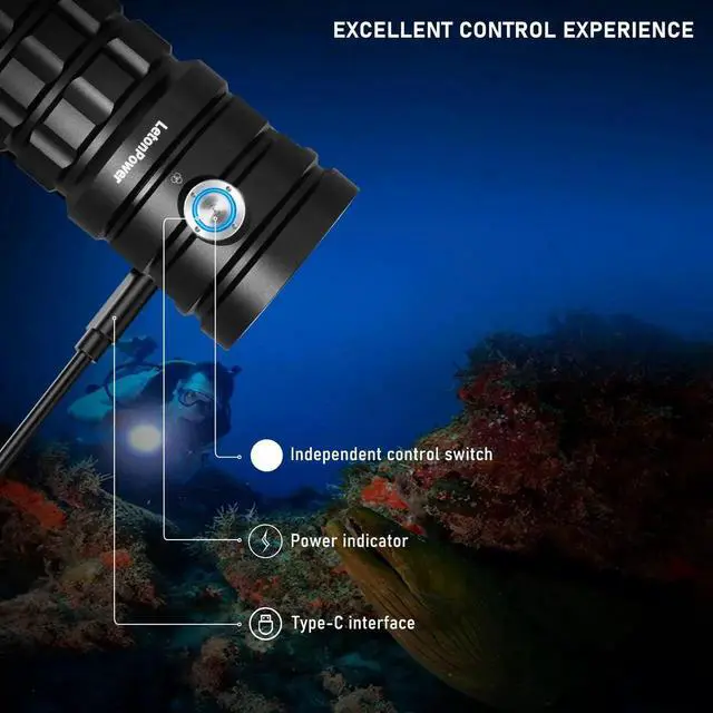 Alt view image 4 of 7 - LetonPower Diving Flashlight 25000Lumens underwater flashlig