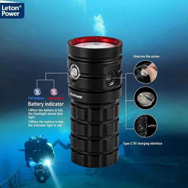 Alt view image 5 of 7 - LetonPower Diving Flashlight 25000Lumens underwater flashlig