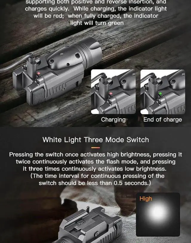 Alt view image 5 of 6 - Rechargeable LED Flashlight 1350 LM Laser Mounted C