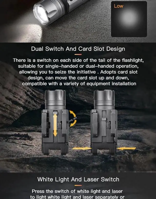 Alt view image 4 of 6 - Rechargeable LED Flashlight 1350 LM Laser Mounted C