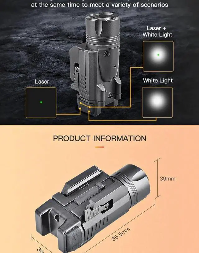 Alt view image 6 of 6 - Rechargeable LED Flashlight 1350 LM Laser Mounted C