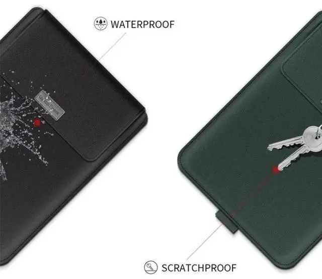 Alt view image 3 of 7 - 4 in 1 Universal Waterproof PU Leather Laptop Liner Bag with Handle & Stand & Pen Holder + 2 Winders + Mouse Bag + Charger Bag Set for 17 inch Laptops (Brown)