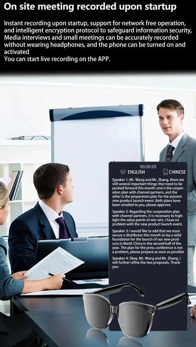 Alt view image 5 of 7 - AI Intelligent Real-time Language Translator Sunglasses Blue