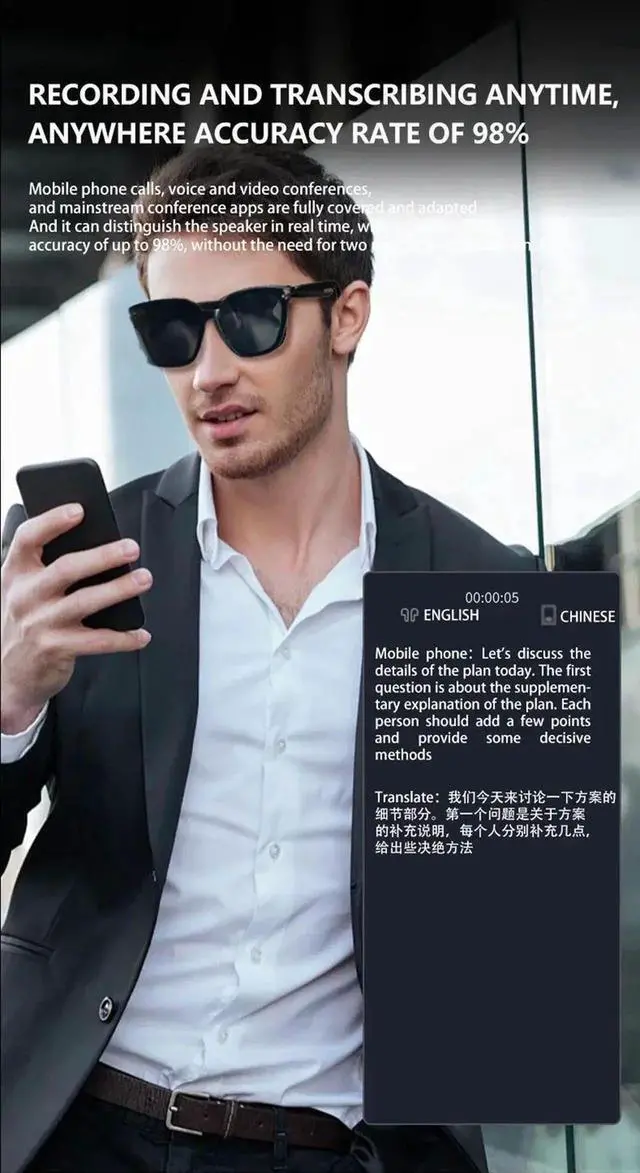 Alt view image 6 of 7 - AI Intelligent Real-time Language Translator Sunglasses Blue
