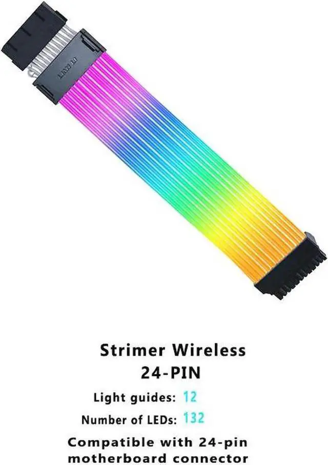Alt view image 3 of 6 - LIAN-LI STRIMER Wireless 24 Pin and LIAN-LI STRIMER Wireless 12+4pin wide (12 Light Guides) Addressable RGB GPU Power Extension Cable Combo,Included Wireless Transmitter