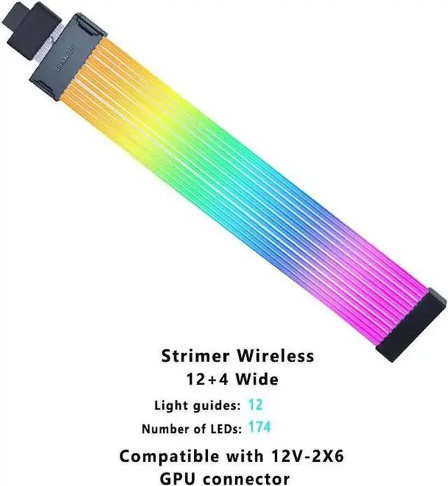 Alt view image 2 of 6 - LIAN-LI STRIMER Wireless 24 Pin and LIAN-LI STRIMER Wireless 12+4pin wide (12 Light Guides) Addressable RGB GPU Power Extension Cable Combo,Included Wireless Transmitter