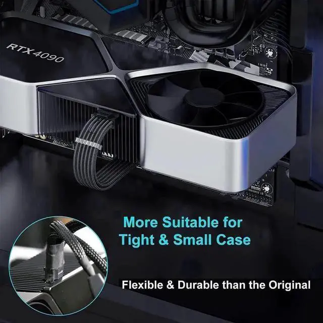 Alt view image 7 of 7 - PCIE 5.0 RTX 4070Ti 16Pin GPU Power Extension Cable, PCI-e 5.0 12VHPWR GPU Cable Adapter 16Pin(12+4) Male to 2X8Pin Female Extension Cord Designed for Geforce RTX 4070 4070 Super-18Inch /45CM