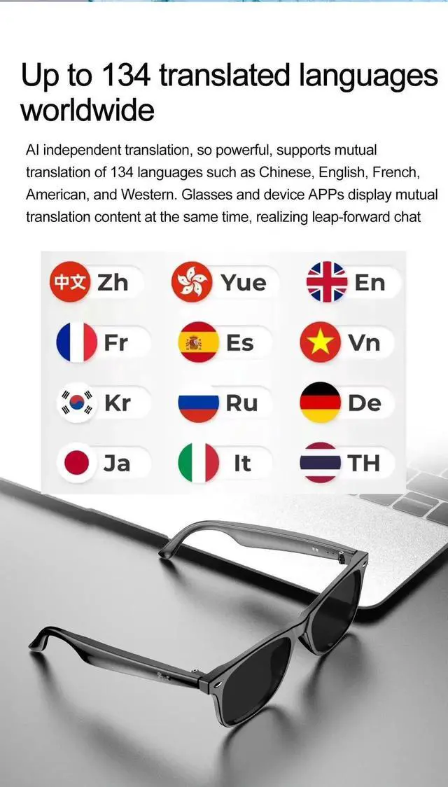 Alt view image 4 of 7 - W100 Smart Glasses 134 Online Language AI Automatic Dialogue