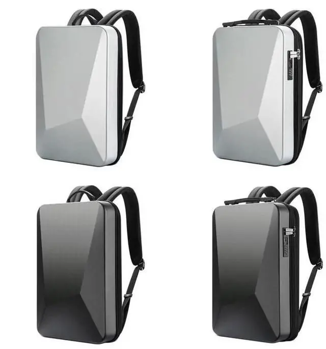 Alt view image 2 of 7 - Bopai 61-93318A Hard Shell Waterproof Expandable Backpack with USB Charging Hole, Spec: Password (Silver) Password (Silver)