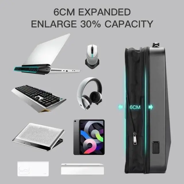 Alt view image 4 of 7 - Bopai 61-93318A Hard Shell Waterproof Expandable Backpack with USB Charging Hole, Spec: Password (Silver) Password (Silver)