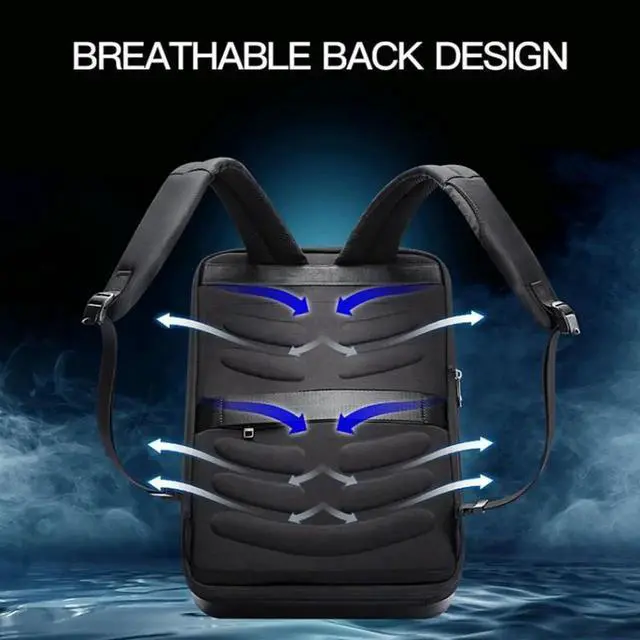 Alt view image 3 of 7 - Bopai 61-93318A Hard Shell Waterproof Expandable Backpack with USB Charging Hole, Spec: Password (Black) Password (Black)