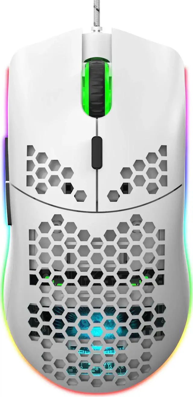 Main image of Programmable RGB Gaming Mouse, 6 DPI (1000/1600/2400/3200/4800/6400) 96g Ultra Lightweight Honeycomb Optical LED Wired Mouse with Programmable 6 Keys RGB Marquee Effect Light White