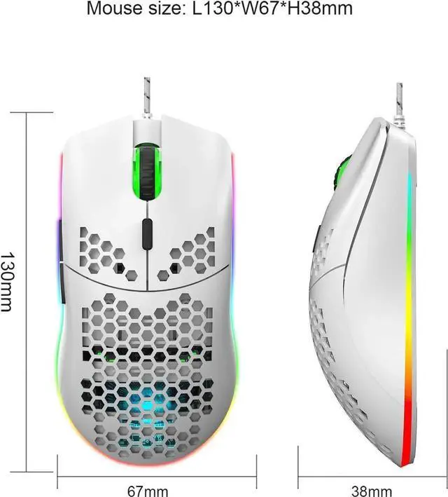 Alt view image 4 of 7 - Programmable RGB Gaming Mouse, 6 DPI (1000/1600/2400/3200/4800/6400) 96g Ultra Lightweight Honeycomb Optical LED Wired Mouse with Programmable 6 Keys RGB Marquee Effect Light White