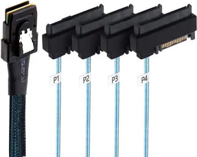 Alt view image 2 of 3 - Mini SAS to SAS Cable Internal 36 Pin Mini SAS SFF-8087 Host to 4 SFF-8482 Target SAS Hard Disk and SATA Power Cable 50cm