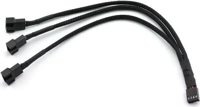 Main image of 4Pin 1 to 3 Ways PWM Fan Splitter Cable Black Sleeved Fan Power Extension Cable 4Pin Female to 3X 4Pin Male 27cm/10.5 inches